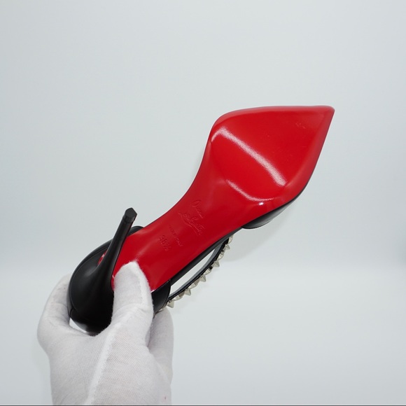 Christian Louboutin Deomina Chain 100 Black Spike Cross Strap Heel Pump 38.5 - Picture 8 of 11